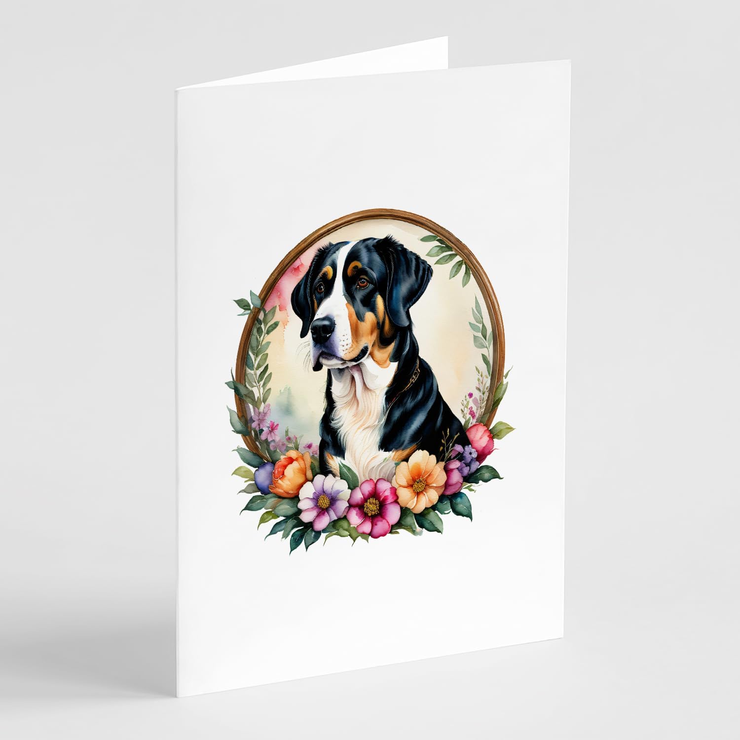 Caroline's Treasures Rottweiler and Flowers Greeting Cards and Envelopes Pack of 8 Blank Cards with Envelopes Whimsical A7 Size 5x7 Blank Greeting Cards