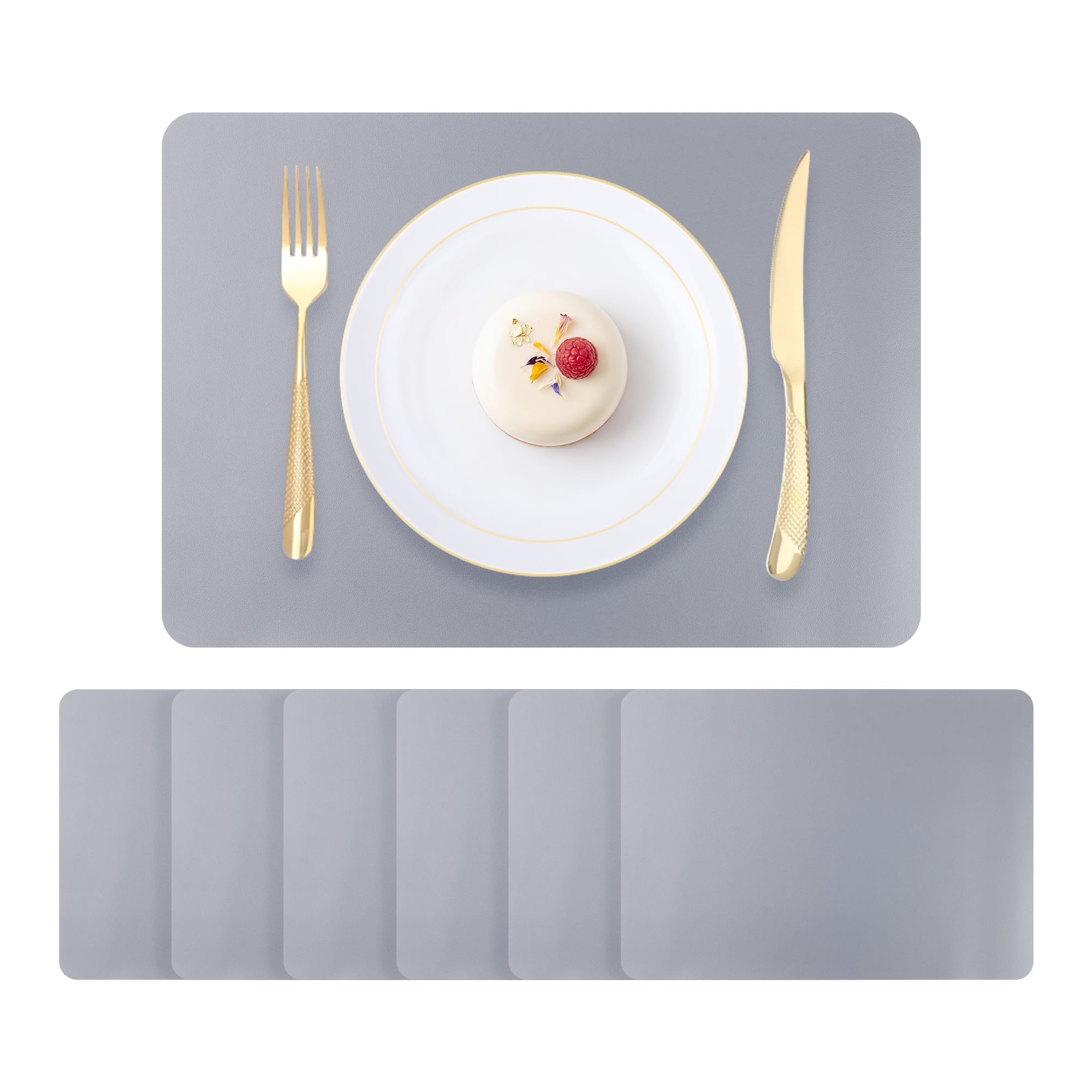 Confezione da 6 tovagliette in ecopelle per cucina, tavolo da pranzo, lavabili, resistenti al calore, tovagliette lavabili 43,2 x 30,5 cm, grigio chiaro
