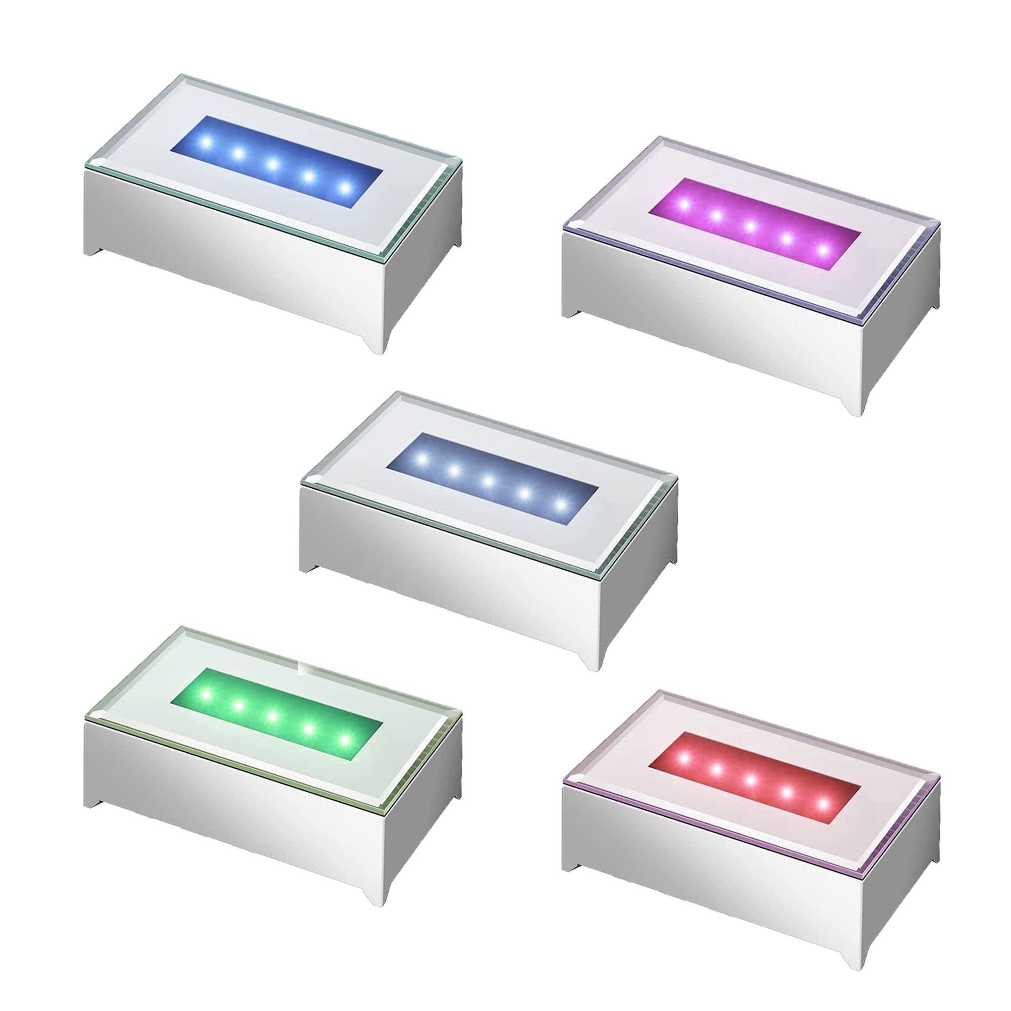5 cokołów świetlnych LED, programowalny, szczotkowany, srebrny, zasilany prądem zmiennym i USB, do sztuki ze szkła kryształowego 3D, podstawy świetlne, podświetlany uchwyt, podświetlany
