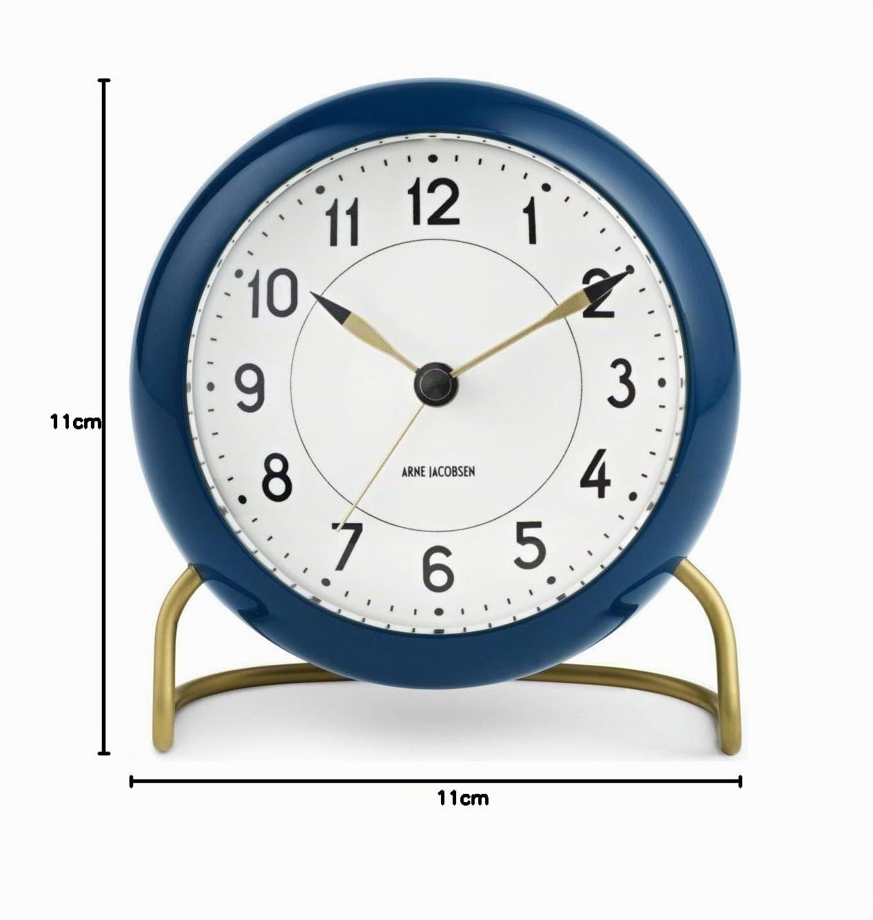 Arne Jacobsen Tischuhr Ø11 cm Station Originaldesign Schlummerfunktion, blau