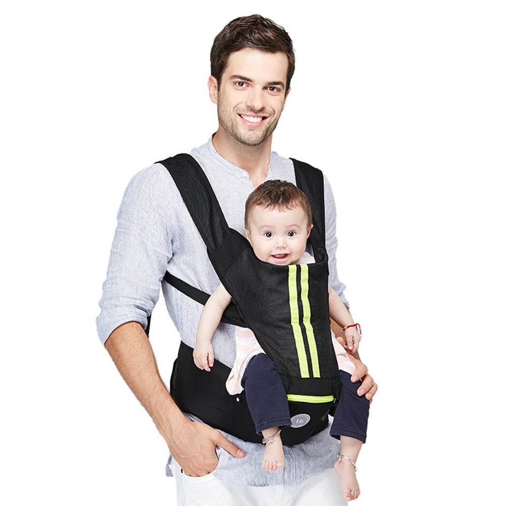 UBELA Super Soft Pure Cotton Baby Carrier | Removable Hip Seat | Breathable Net Fabric for Summer Use | Safety Reflective Stripe | Multiple Carry Ways | Green