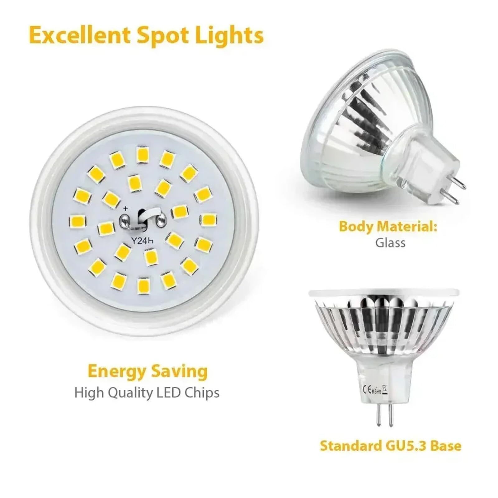Żarówka LED MR16 6W ciepła/zimna biel, zamiennik GU5.3, żarówka halogenowa 40W, prąd zmienny/stały, 12V, 480lm, wiązka światła 120 stopni(Cold white)