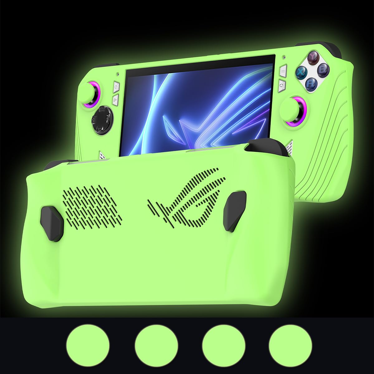 LOVE MEISilicone Protective Case Compatible with ASUS Rog Ally, Silicone Case Anti-Slip Shockproof Cover with Non-Slip Thumb Grips (Glow Green)