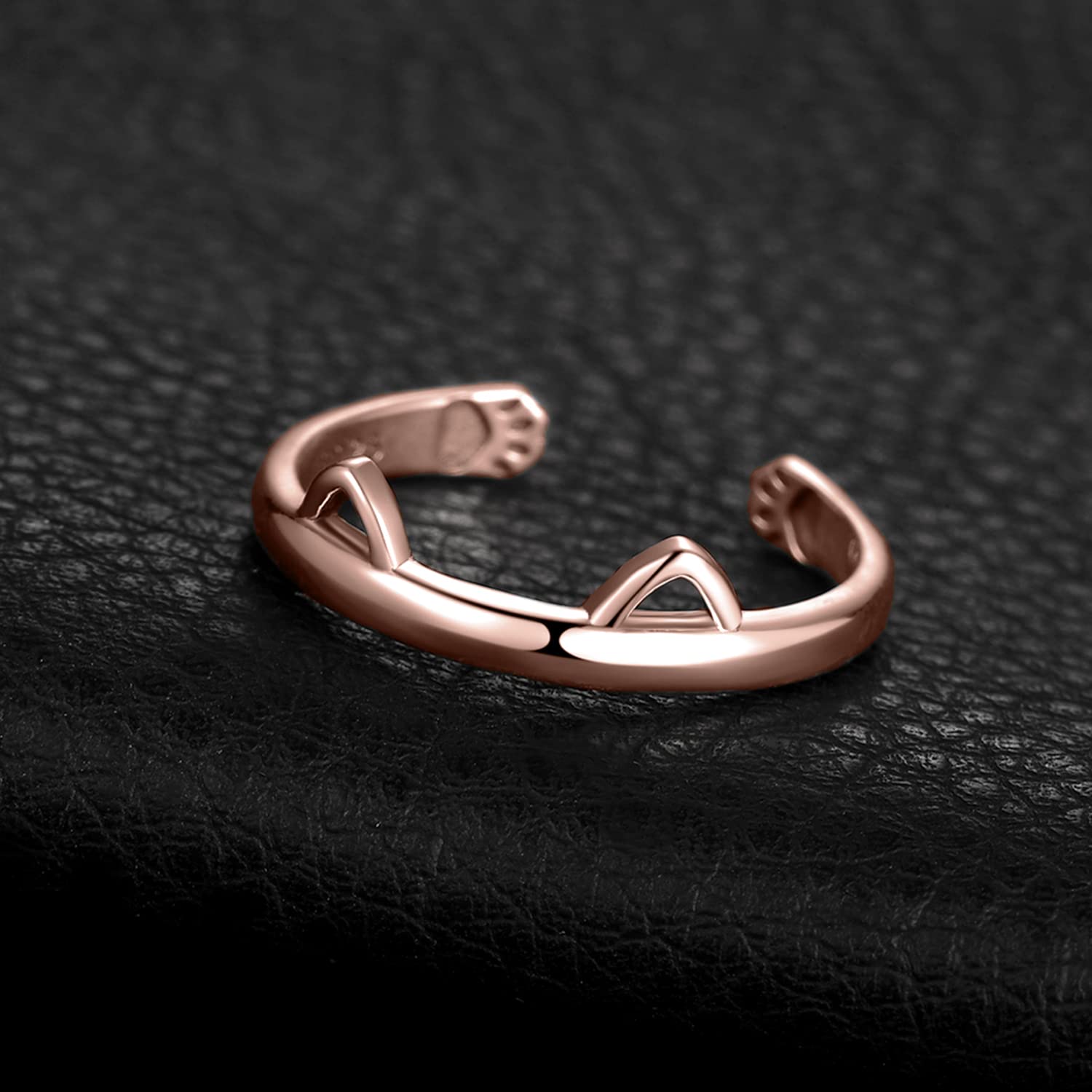 JewelryPalace Ring Süße Katzenpfote Offen Verstellbarer Ring 925 Silber, Katze Pfotenabdruck Silberringe Damen 925 Ringe Frauen, Damenring Sterlingsilber Finger Mädchen, Geschenk Schmuck Rosegold Gold