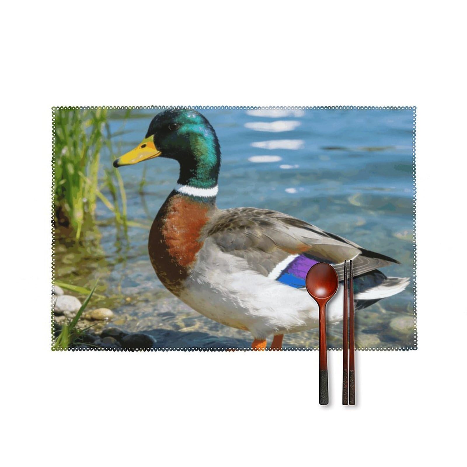 Mallard Duck Placemats Set of 6, 12x18 Inch Heat Resistant Washable Canvas Table Mats, Stain Resistant Decorative Dining Placemats for Kitchen, Restaurant, Outdoor Party