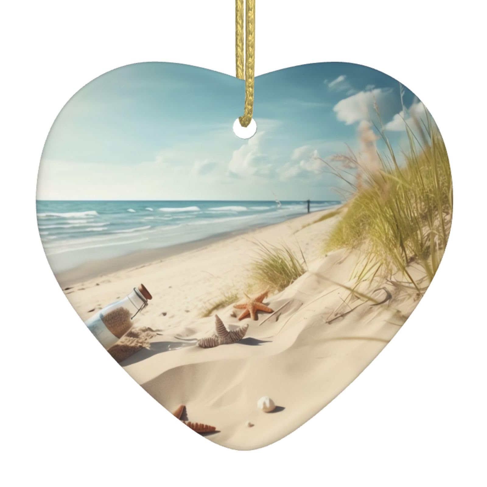 Ceramic Christmas Tree Hanging Ornaments with Gold Ropes Christmas Tree Decorations Heart Ceramic Beach Seaside Pendant Keepsake Decorations for Holiday Xmas Gift Ideas