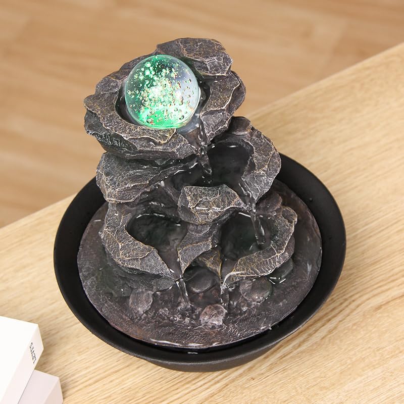 TICIN USB Powered, Hypnotic Waterfall Feature with Color-Changing LED Light, Compact Tabletop Design for Home, Office,Bedroom Decor, Relaxing Zen Meditation Indoor Water Feature