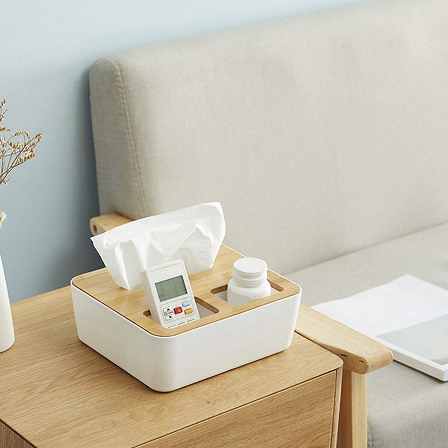 Klever Zone Tissue Box with Compartment Remote Control Holder Desk Multi-Color 1 Pcs.