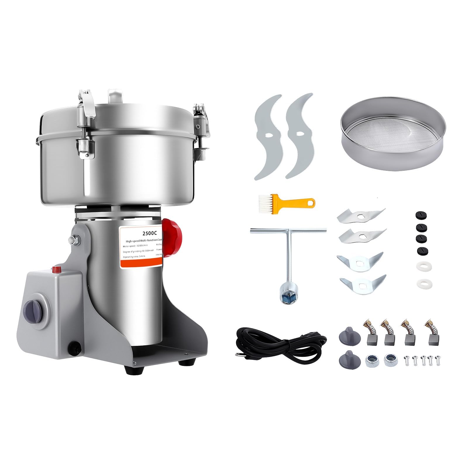 Elektryczny Młynek Do Zboża 4500 W, 2500 G/5,51 Funta Młynek Do Zboża | z 6 ostrzami, 36000 obr./min i oscylacją 180°, 50–300 mesh, timer 5 min i zabezpieczenie przed przeciążeniem