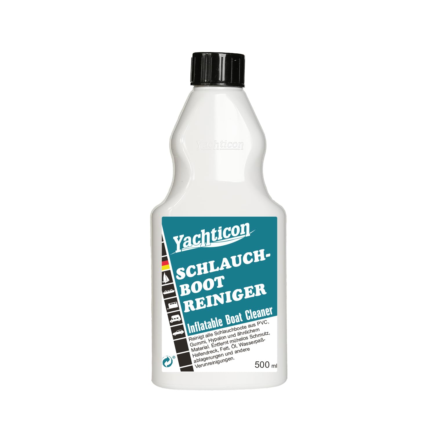 YACHTICON Schlauchboot Reiniger & Pflege Set 2x500 ml – Spezial Set für Schlauchboote aus PVC, Gummi & Hypalon – Reinigung & UV-Schutz in einem – entfernt Öl, Schmutz & Wasserpass-Ablagerungen