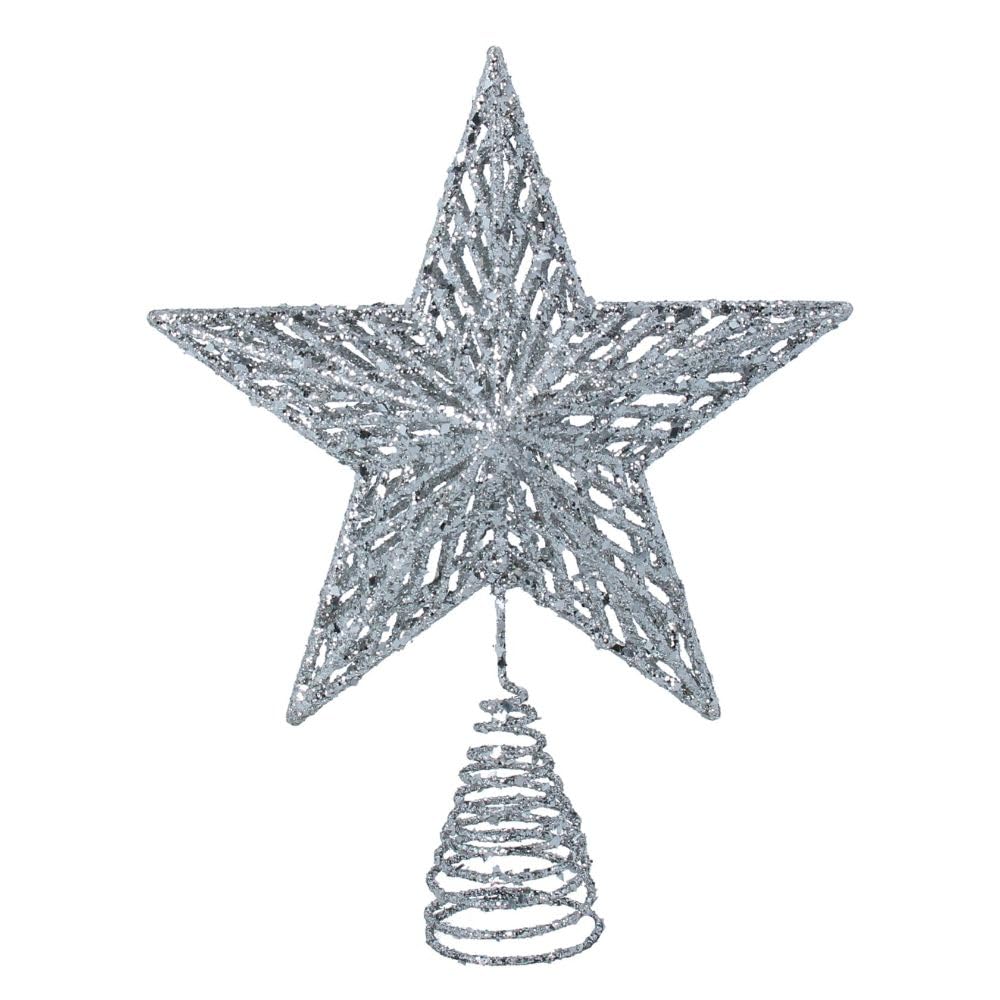 Gisela Graham Silver Glitter Acrylic 23 Centimetre Tree Top Star
