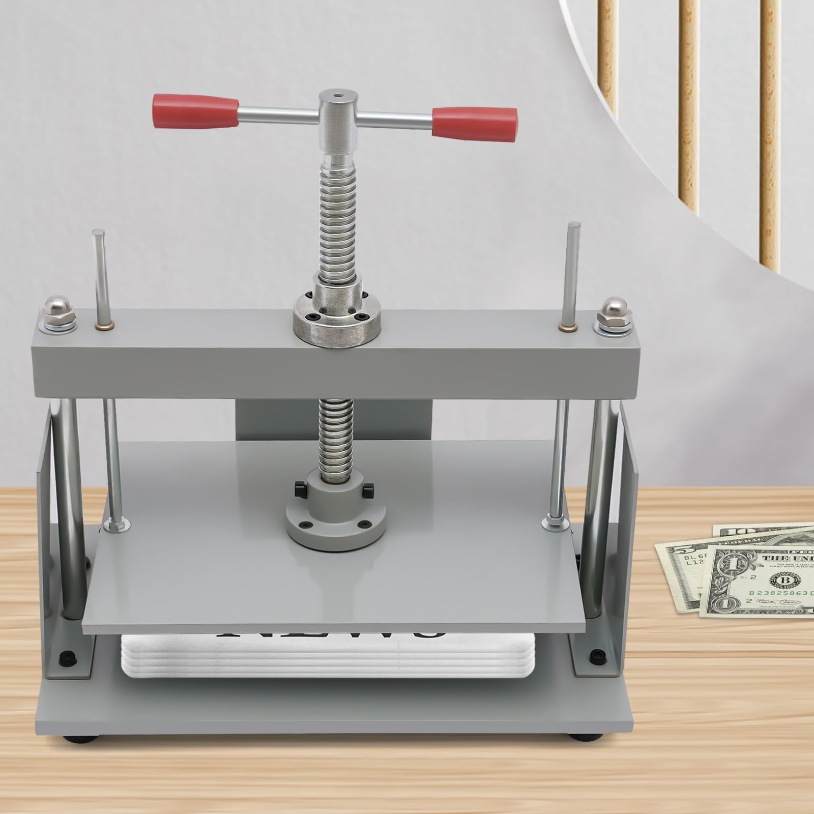 Macchina per appiattire banconote in acciaio A4 | Spessore piastra 8 mm | Grigio argento | Pressione 1500 kg | Strumento da ufficio per ordinare i dati - Macchina per pressatura manuale della carta