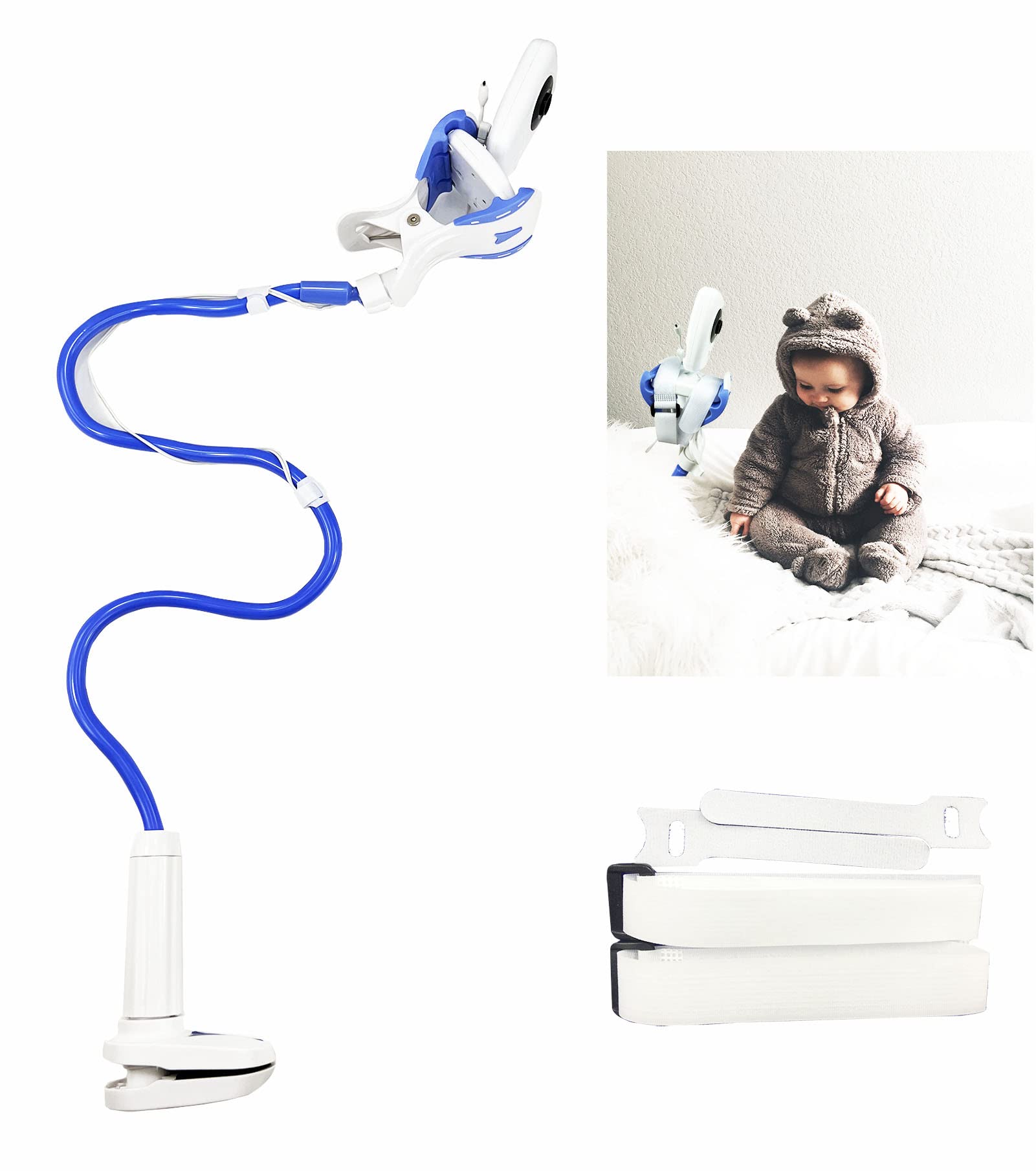 Photo 1 of 2 Pack Bundle TrySquare Universal ?Baby Monitor Holder with Flexible Long Arm and Straps for Most Baby Monitors No Drilling and More Stable Blue