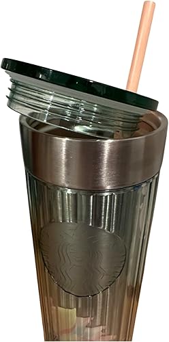 Miniatura 3 de Starbucks Vaso de acrílico floral grande de 16 onzas con tapa de vidrio y pajita de durazno 2023