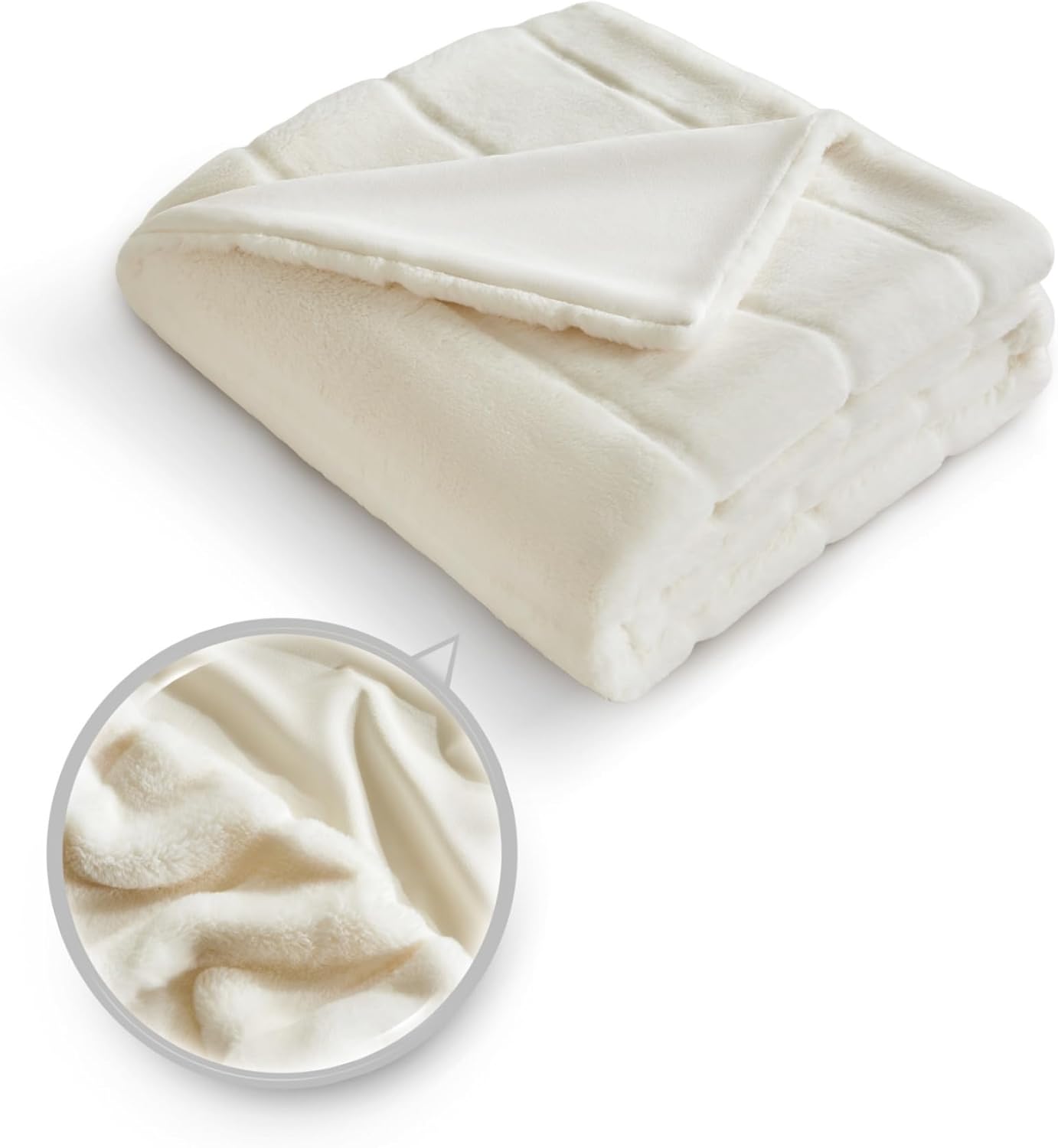 Sophia & William Valentine Day Cream White Faux Rabbit Fur Throw Blanket, Micro Mink Dual-Sided Cozy Soft Blankets, Plush Fuzzy Fluffy Blanket for Couch Bed Sofa, Machine Washable, Twin(60" x 80")