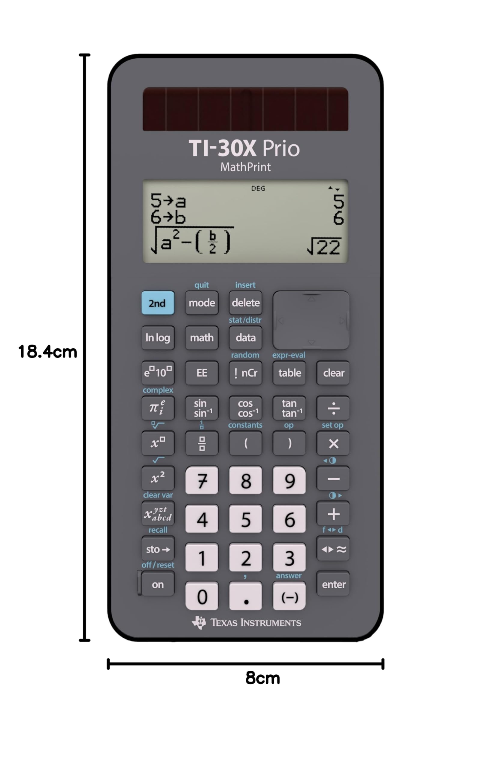 Texas TI-30X Prio MathPrint Calculatrice Scientifique Solaire Batterie Gris