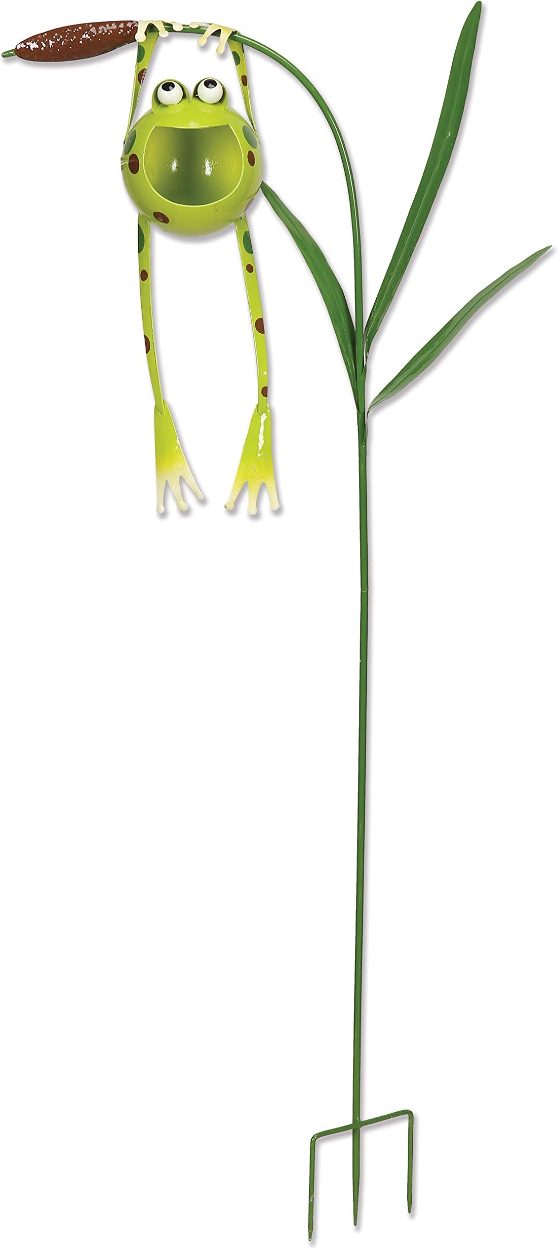 Sunset Vista Designs Froggy Hanging from Cattail Garden Stake with Solar Powered Light, 48"