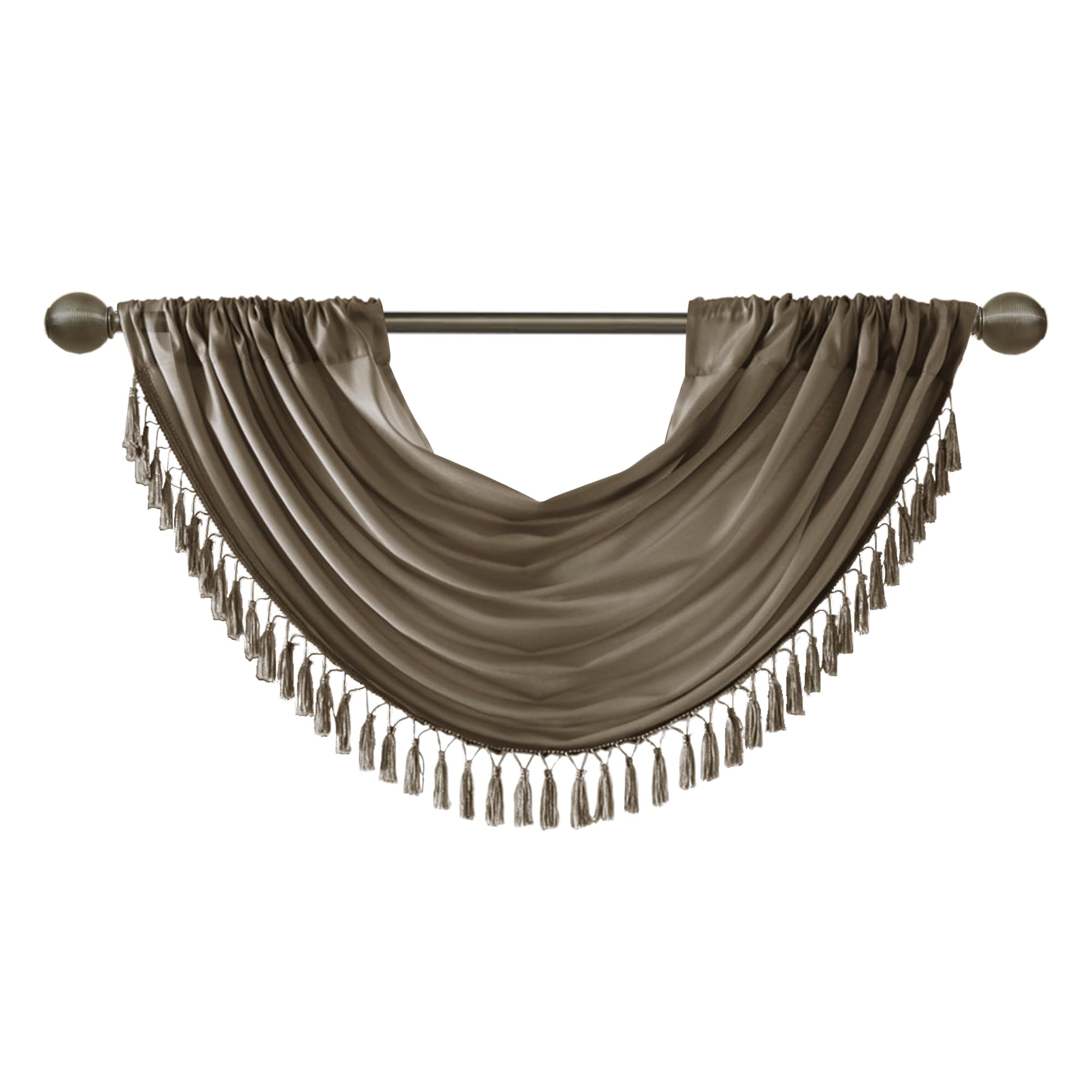 Madison Park JLA Home INC Elena Waterfall Embellished Rod Pocket Valance, Faux Silk Valances for Window, 38X46, Bronze