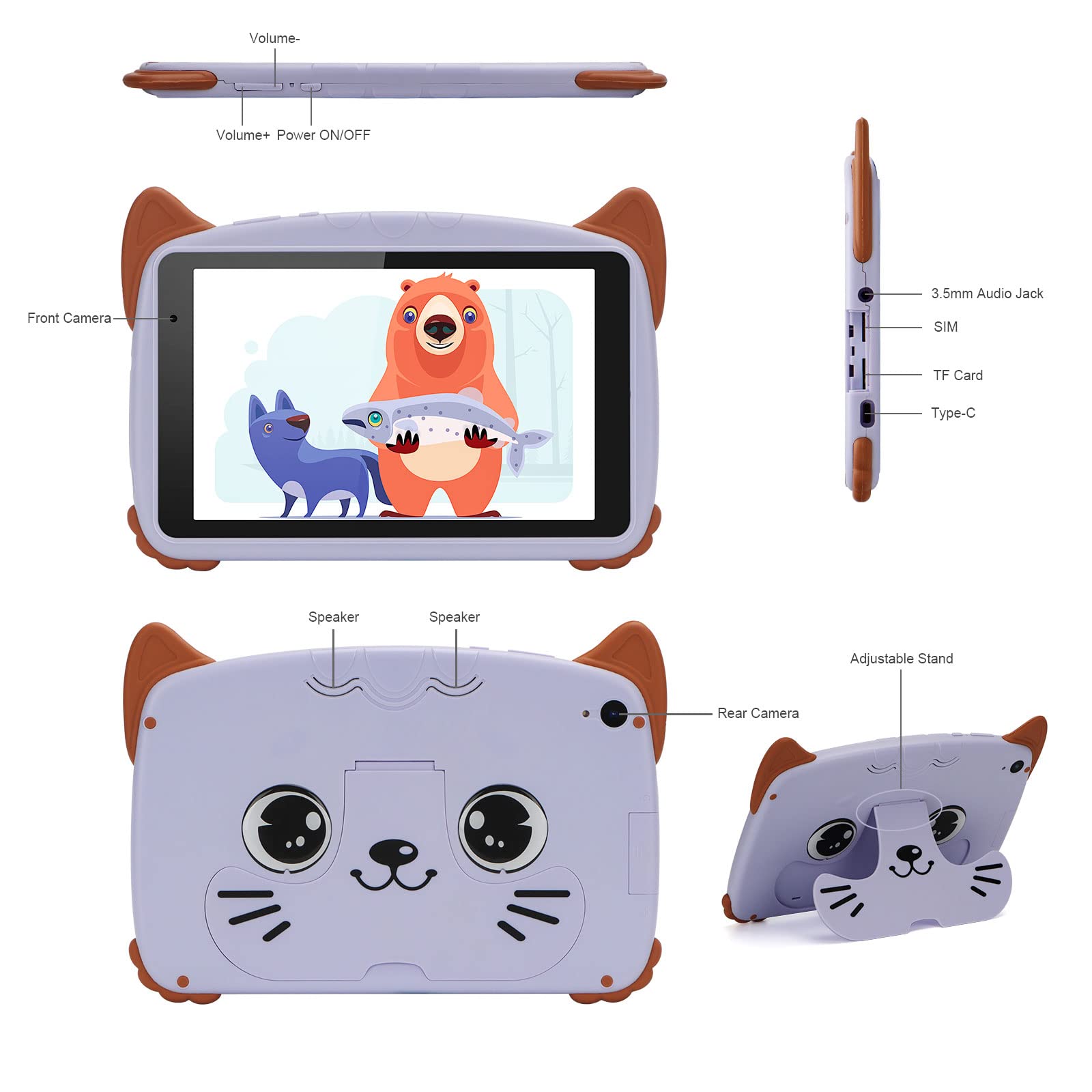 C idea Kids Tablet 8 Inch,Android 12 Tablet for Kids with Case Included,32GB Quad Core,Eyes-Protection HD Display,Dual Camera,WiFi Children's Day Gift Tablet for Girls and Boys 2-5 (Purple)