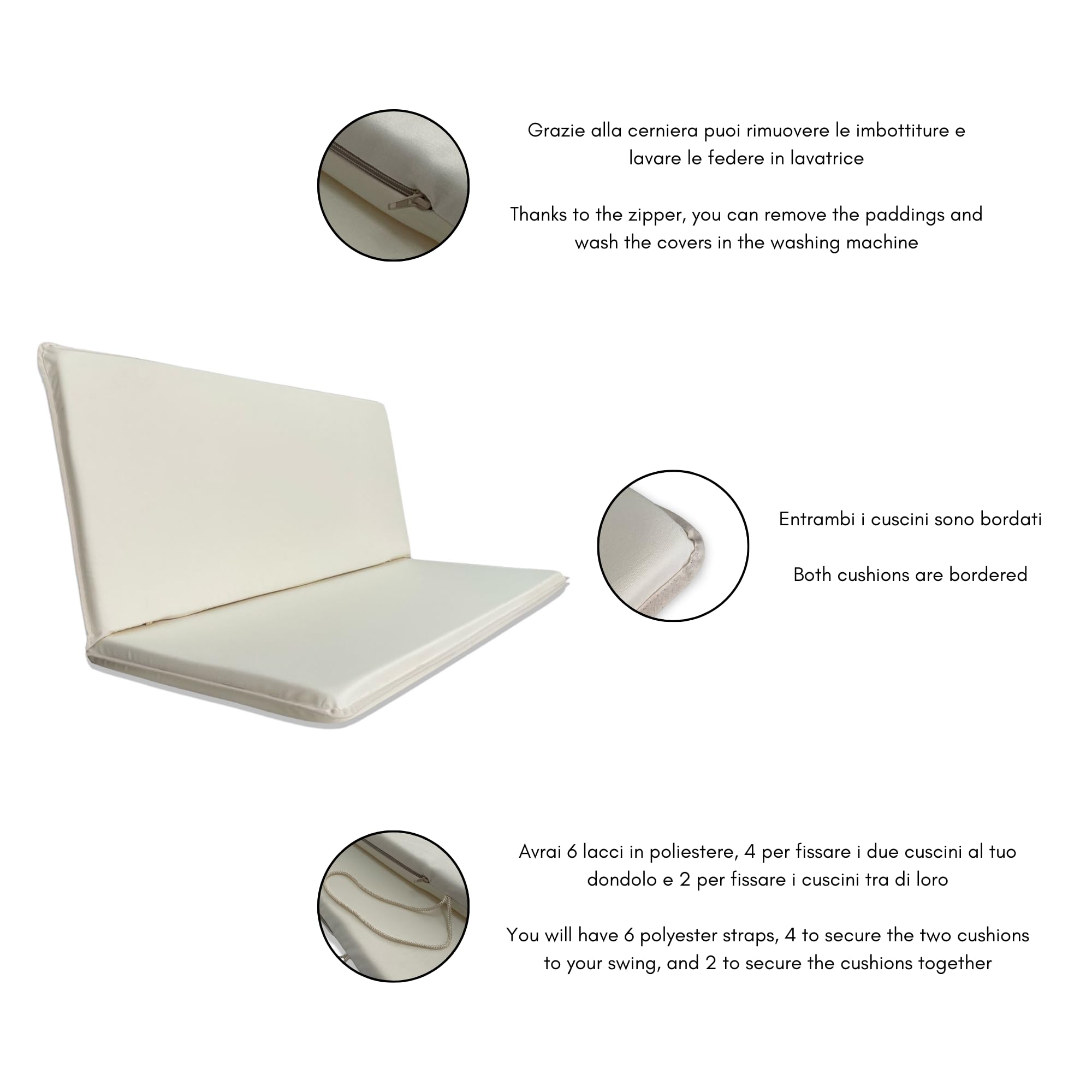 Il Tuo Artigiano Design Cojín impermeable para balancín de jardín de 3 plazas – Colchón para balancín de jardín, fabricado en Italia, resistente a los rayos UV (crema, 3 plazas plus – 155 x 55 cm)