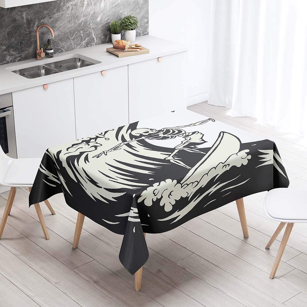 Chickw1 Tischdecke Wasserdicht – Polyester, Schwarzer Horror-Schädel Print, 60x60 Cm, Für Garten & Party
