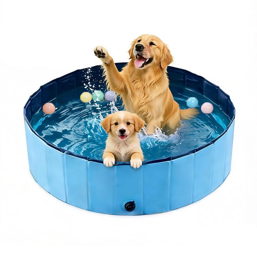 Piscine Pliable Chien Ø160cm, Hauteur 30 cm,Dog Paddling Pool avec bonde,Foldable Pet Pool,Pataugeoire Chien,Piscine PortableChien,en PVC résistant aux Rayures