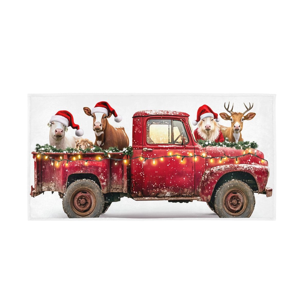 HUYGD Red Truck with Farm Animals Christmas Hand Towel, Multipurpose Soft Towels for Hand, Face, Hair, Bath 15 x 30 Inches