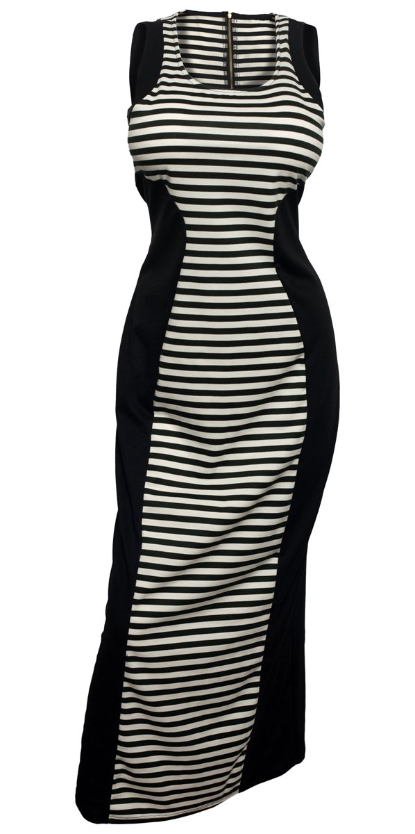 eVogues Women's Stripe Maxi Stretch Dress Black