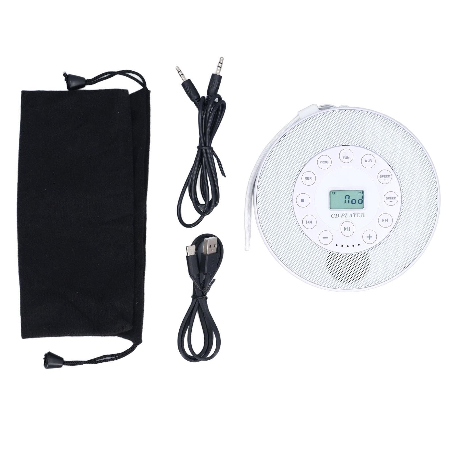 Greensen Lettore CD Portatile, Lettore CD Bluetooth ABS con Altoparlante Integrato, Batteria Ricaricabile da 2000 MAh, Uscita da 3,5 Mm, Riproduzione MP3 USB per Ascolto in Auto e a Casa (WHITE)