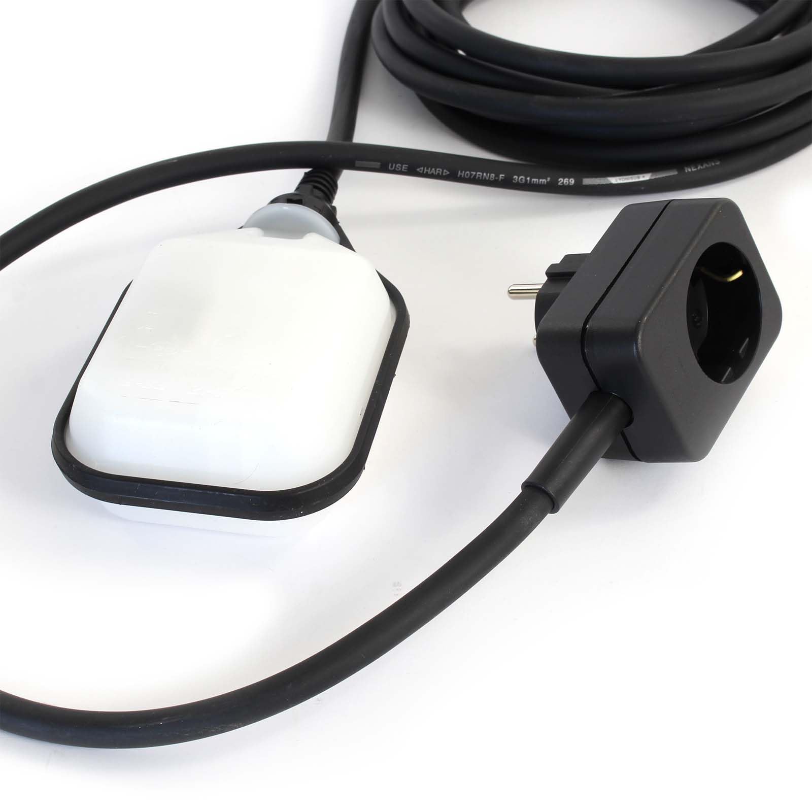 XPOtool Überlaufschutz für Pumpen, Pegelschalter für Teiche mit 5 m Kabel und Stecker, Schwimmerschalter schwarz-weiß
