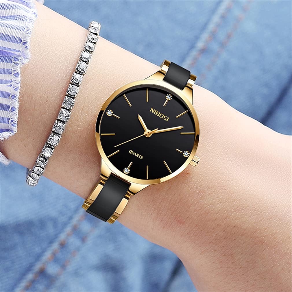 Relojes para mujer Diamond Luxury Gold Silver Señoras Femenino Clásico Moda Analógico Cuarzo Impermeable Reloj de Acero Inoxidable Luminoso Día Fecha Esposa Regalos Reloj de Pulsera NIBOSI