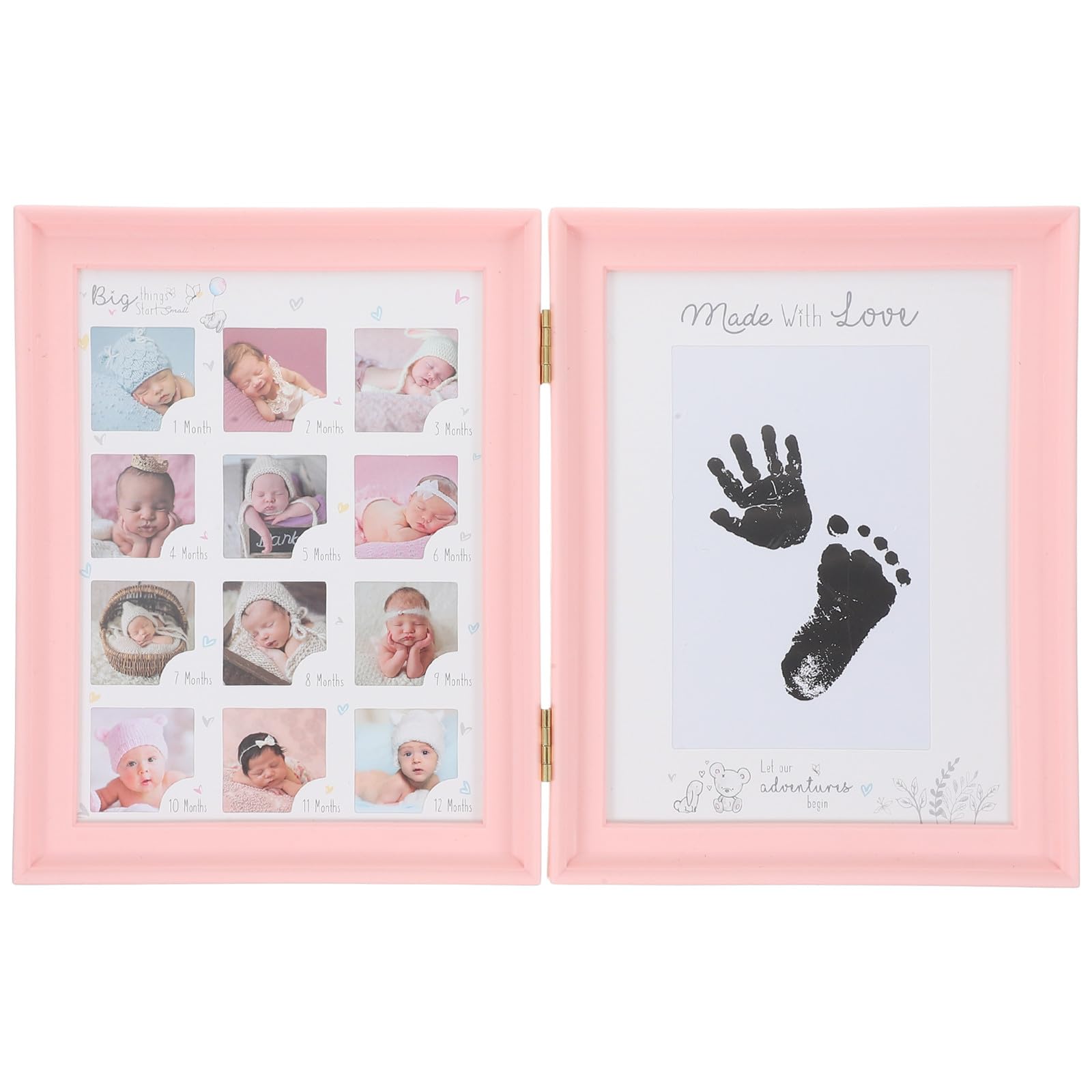 Baby Growth Picture Frame Newborn Handprint Footprint Frame Pink