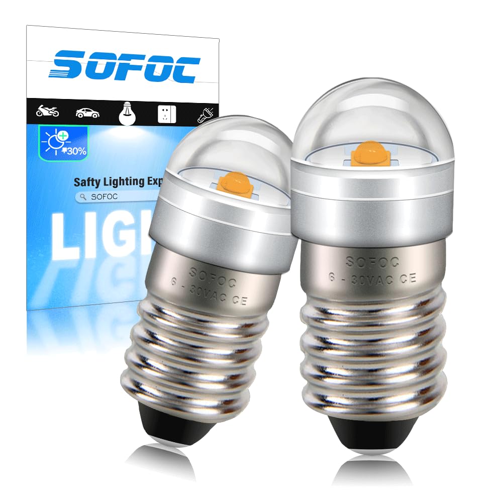 SOFOC E10 LED Torch Bulb 6-30V AC/DC 3000K Warm White Decorative Light DIY Indicator Lamp Outdoor/Bicycle Headlamp Penlight for Maintenance 2Pcs