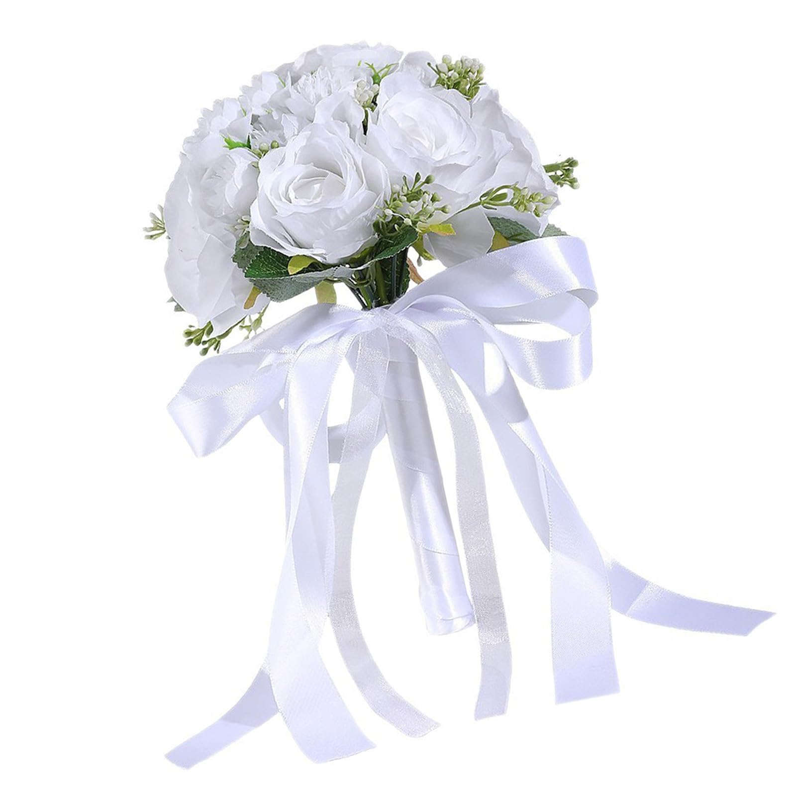 Bbajszx Care Enduring Artificial Roses Bouquet White Shades for Ceremony Reception Bride Arrangement Traditional Silk White and Flowers Bouquet