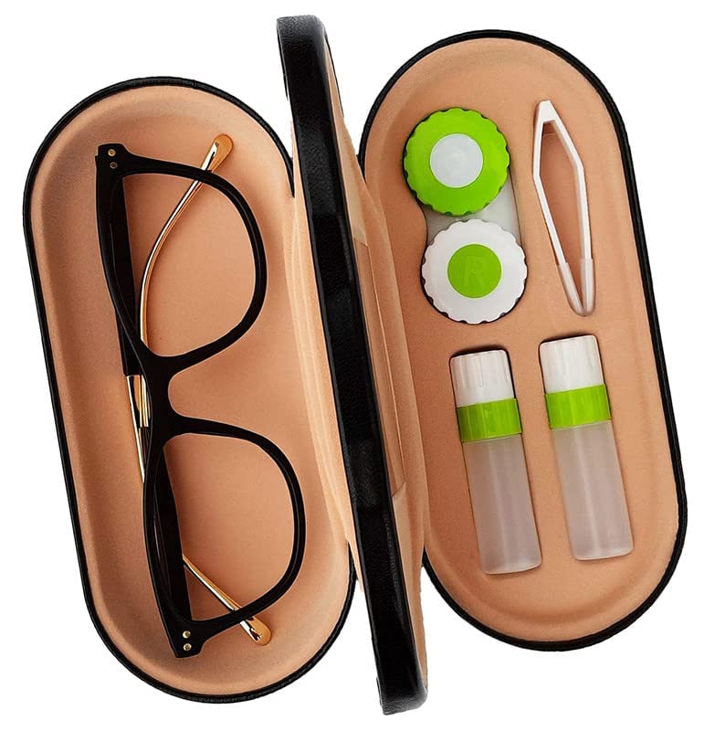 Optify 2 in One Portable Contact Lens Case and Glasses Dual Case (Black)