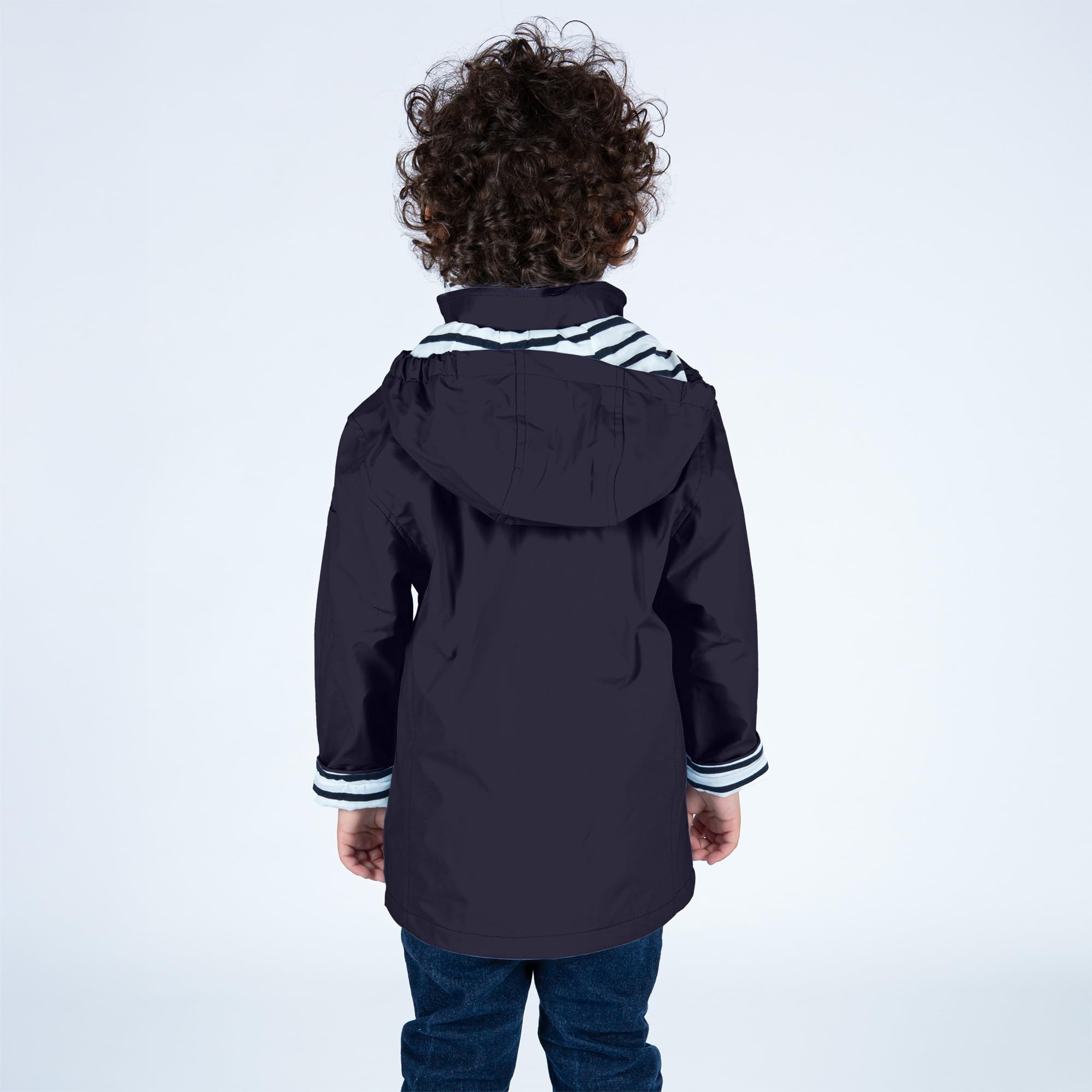 Breizh Ocean - Impermeabile Bambino Ragazzo o Ragazza, Da 1 a 14 anni, Marchio Francese LANNION, Giacca Impermabile Bambino con Interno A Righe con Cappuccio Elasticizzato - Disponibili Taglie Grandi