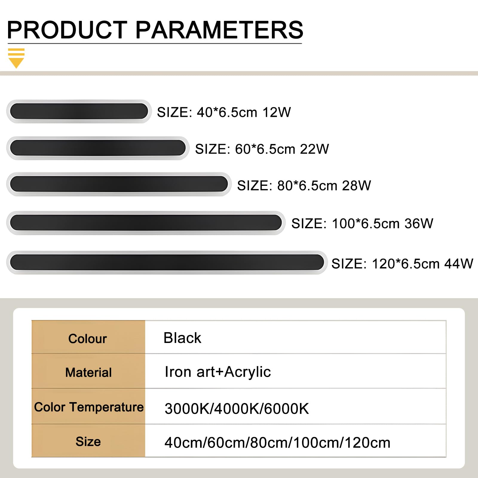 LED Wandleuchte Innen Lange 100CM,38W Wandlampe Moderne | Drei Farbtemperaturen 3000K/4000K/6000K Wandleuchte für Schlafzimmer Wohnzimmer Korridor Treppenhaus,110-240V, Schwarz