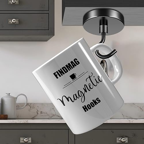 Miniatura 5 de FINDMAG Paquete de 10 ganchos magnéticos resistentes de 110 libras para colgar, ganchos magnéticos de neodimio, ganchos magnéticos negros fuertes,