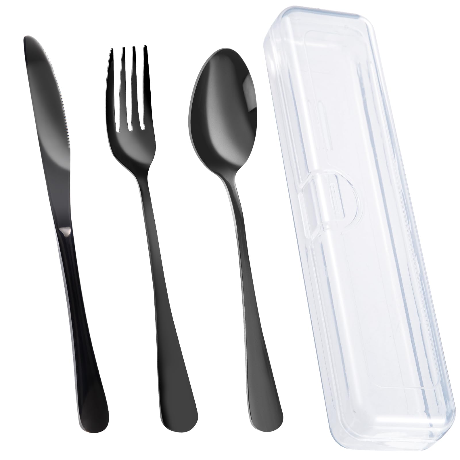 4PCS Premium Travel Utensils With Case, Stainless Steel Reusable Portable Utensils Set With Case, Lengnoyp Travel Silverware Set With Case for Lunch Box Includ Fork Spoon Knife Set, Black