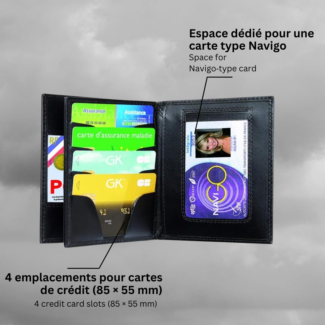 Porte‑Carte Horizontal 3 Volets en Cuir véritable - Élégant et Fonctionnel - Compartiments pour Cartes et médailles - Format Compact 125 x 105 mm
