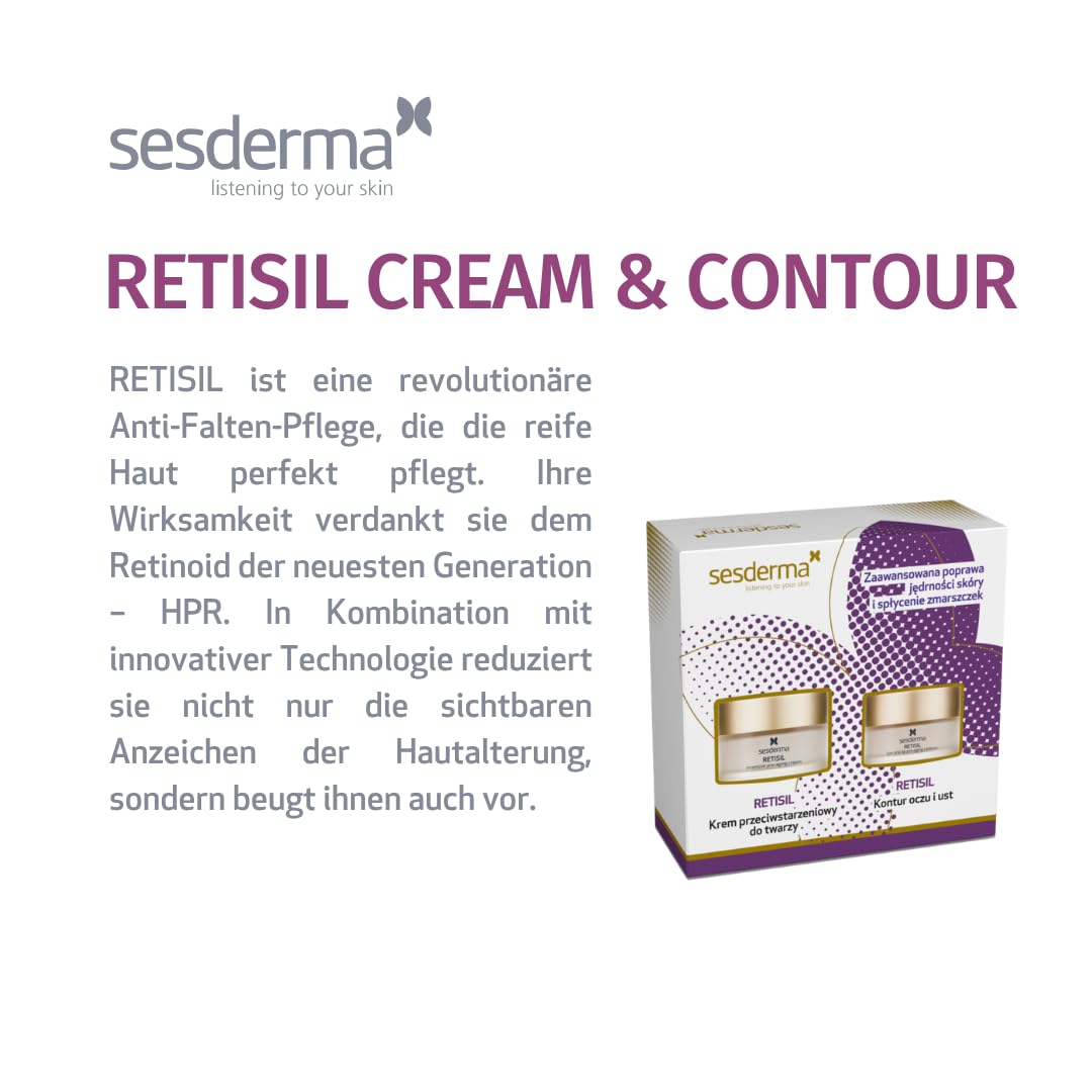 Sesderma RETISIL Geschenkset - Anti-Aging Gesichtscreme 50 ml + Augen- & Lippenkontur 30 ml - Mit Retinoid HPR, Hyaluronsäure & Wachstumsfaktoren - Regenerierende Pflege gegen Falten