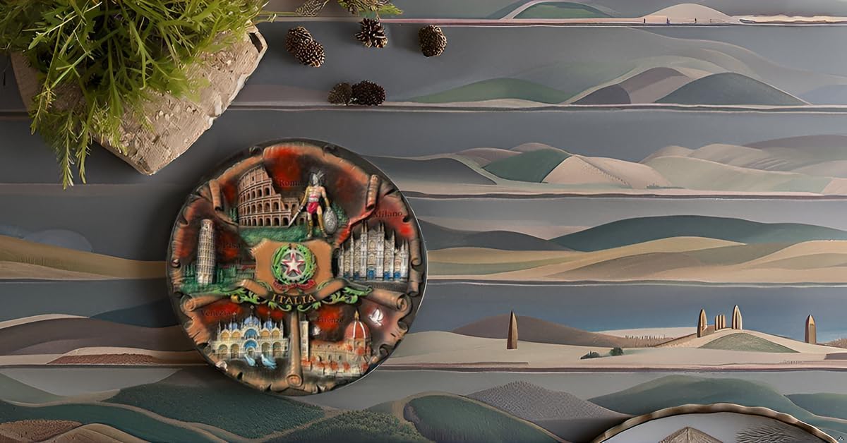 Italy Vintage Style Hand Painted 3d Poly Ceramic Decorative Plate with Italy landmarks - Perfect Souvenir & Gift from Italy (7.8 Inch or 20cm) (Italia 5 Cities In Red) image 5
