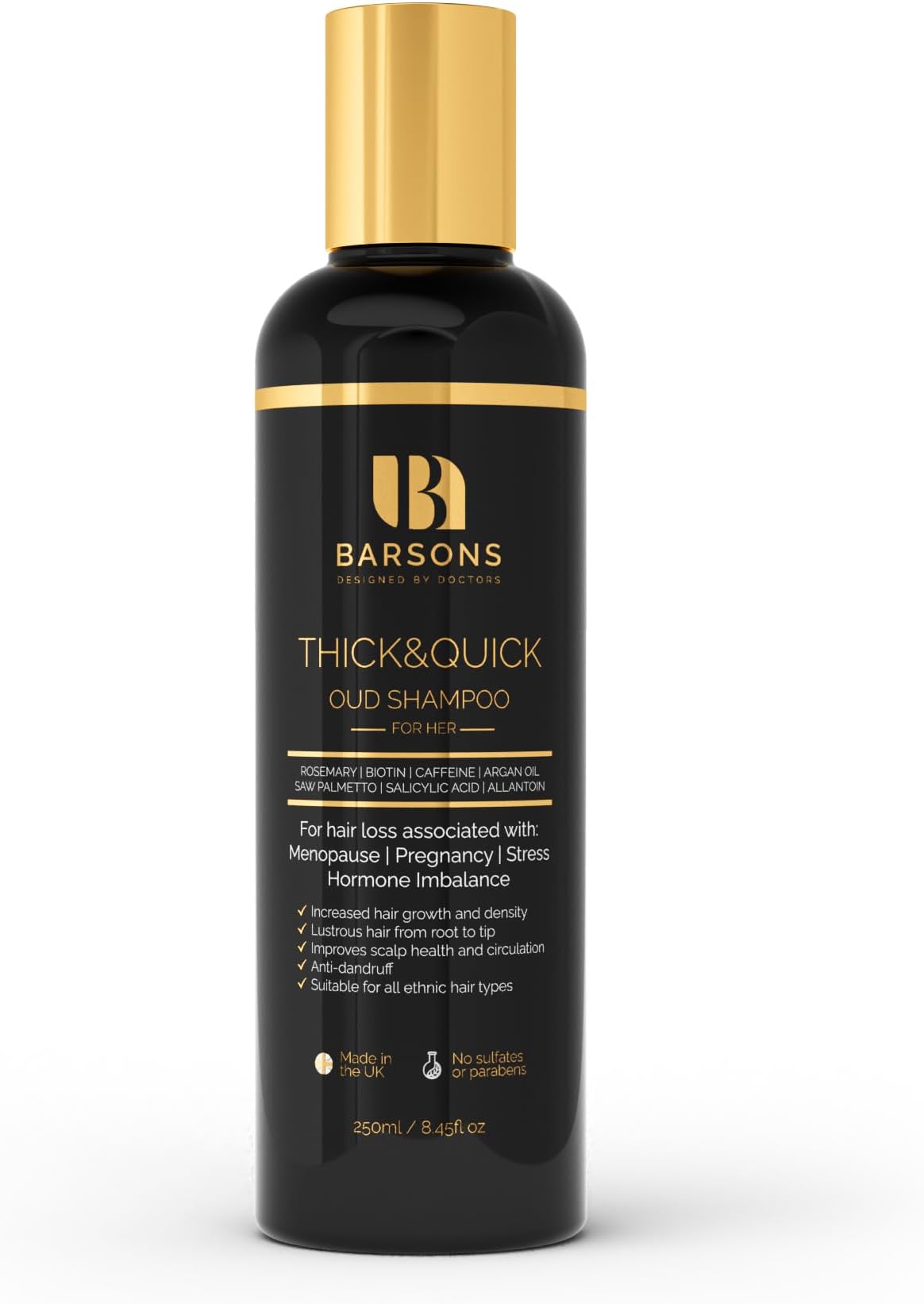 BARSONS Oud Hair Growth Shampoo for Women – Hair Loss & Thickening Treatment with Caffeine, Rosemary, Biotin, Argan Oil & Saw Palmetto – Postpartum, Menopause, Hormonal Thinning, Dandruff Control