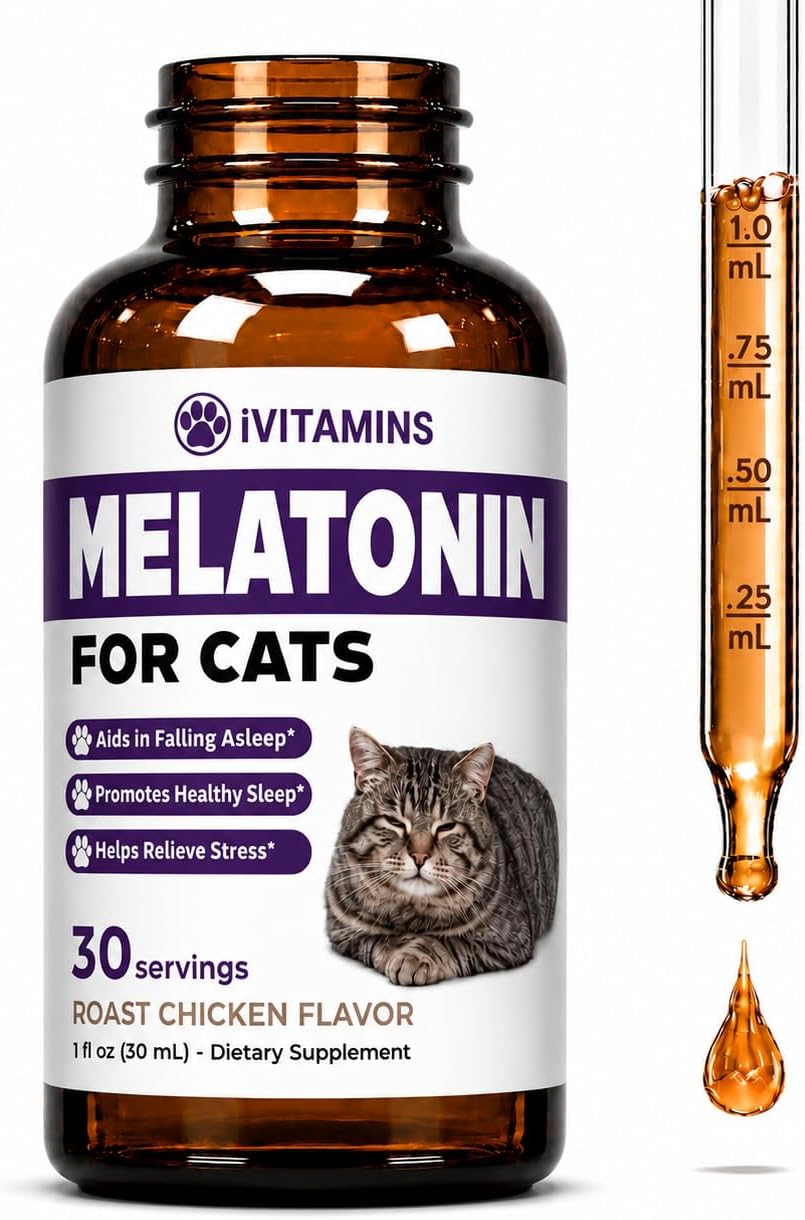 Melatonin for Cats | Supports Healthy, Restful Sleep for Your Cat | Cat Stress Relief | Cat Calming | Cat Anxiety Relief | Cat Melatonin | Anxiety Relief for Cats | Cat Sleep Aid | 1 fl oz