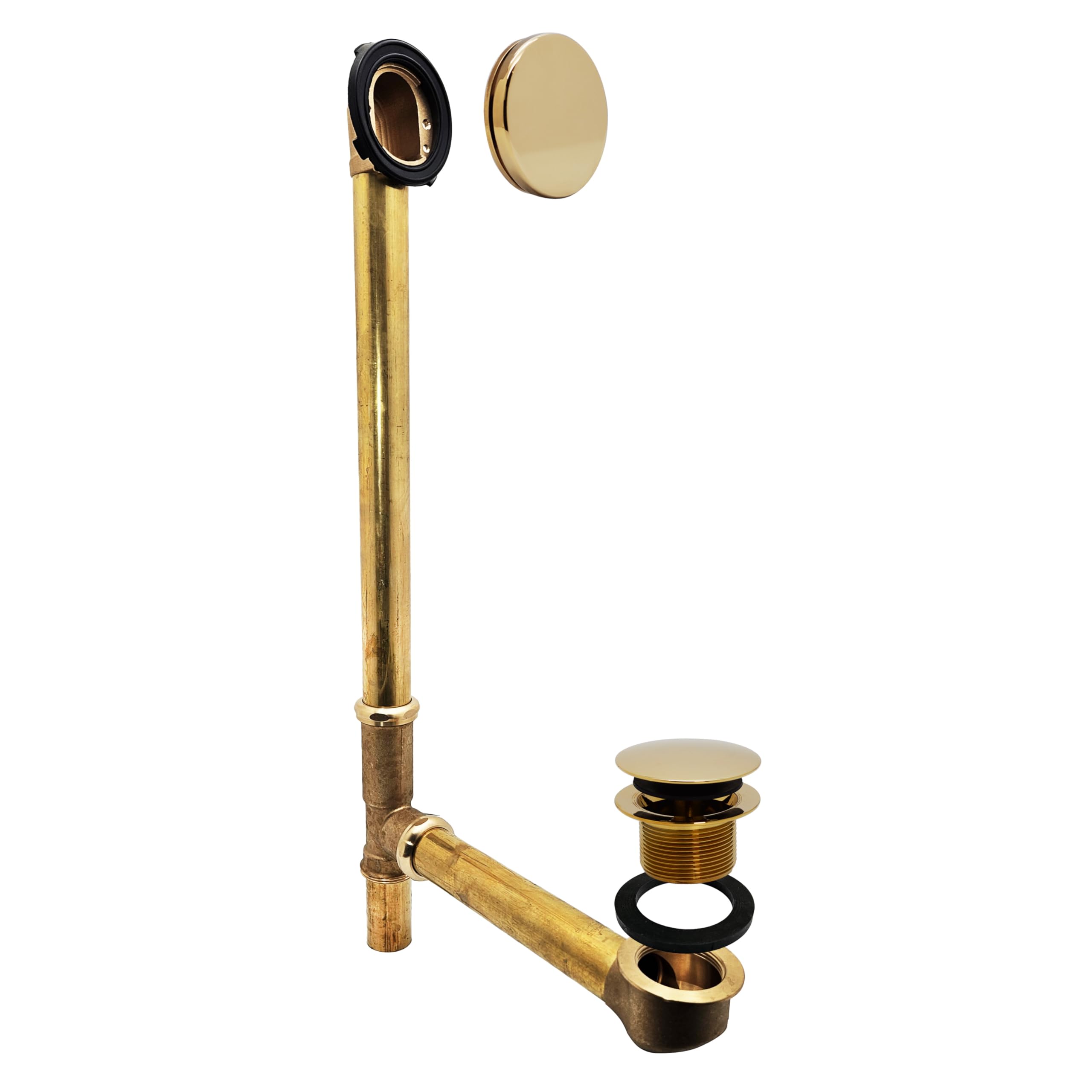 Westbrass A326H-01 - Gruppo di scarico e troppopieno in ottone da 55,9 cm, con tappo di scarico europeo a punta e piastra frontale illusionaria, ottone lucido