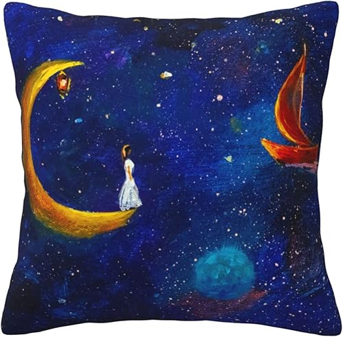 Throw Pillow Covers 18x18 Inch Girl with Moon Decorative Pillow Covers Cushion Covers cojines decorativos para sala Pillow Cases Cute Throw Pillows