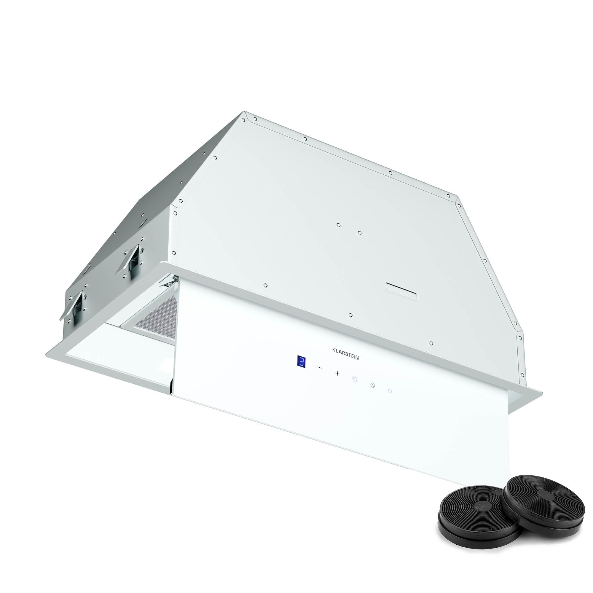 Klarstein Ventimate Campana Integrada, 60cm Campana Extractora con Control Táctil, 390 m³/h, Eficiencia Energética A+, Motor Silencioso, Luz LED, Filtro de Carbón para Recirculación, Blanco
