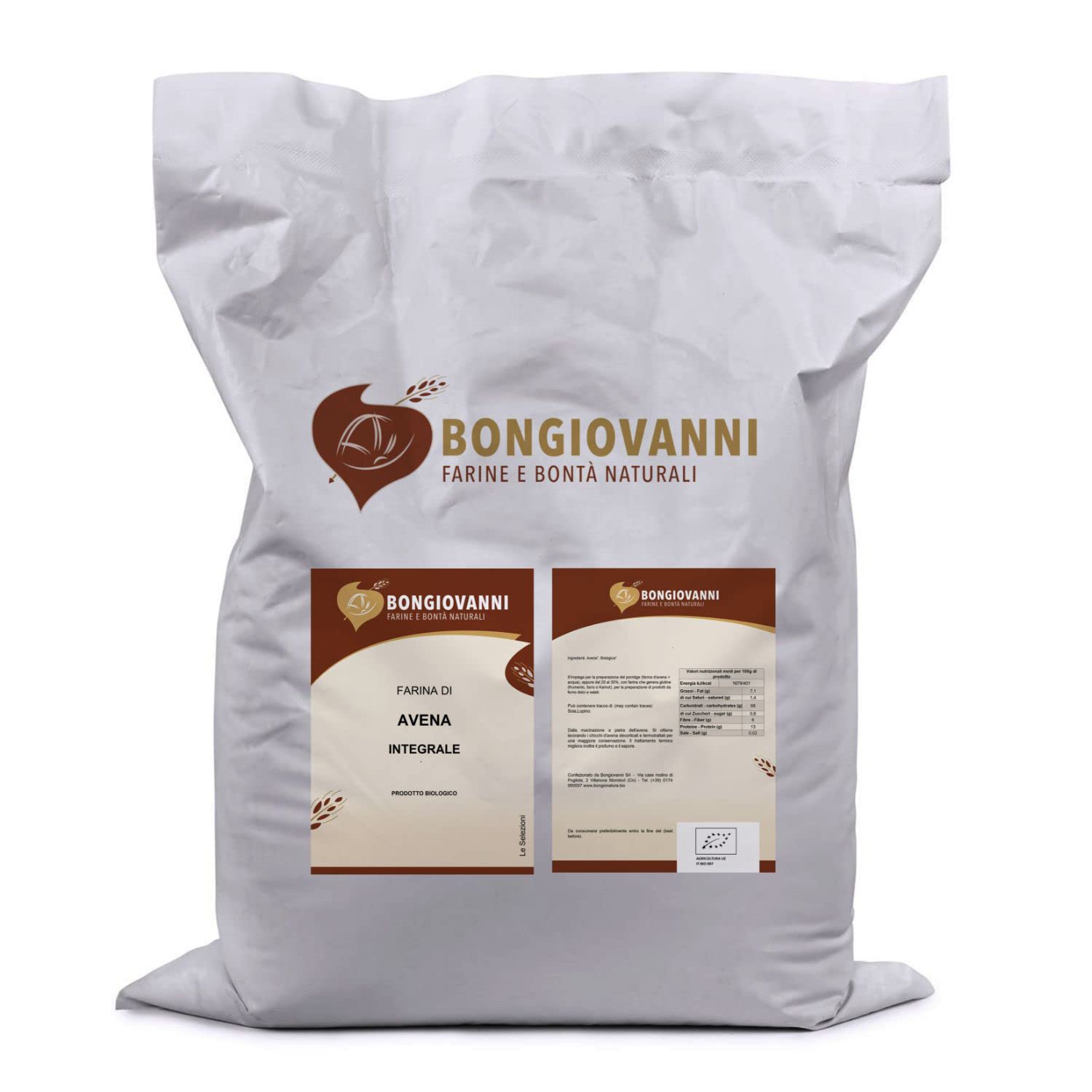 Bongiovanni Farine e Bonta' Naturali Harina de Avena Integral 5Kg Bio sin Gluten 5000 g