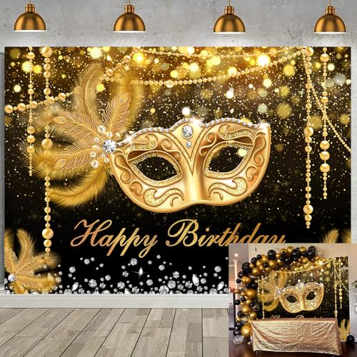 Fondo de cumpleaños con máscara de carnaval 8x6ft miniatura 1