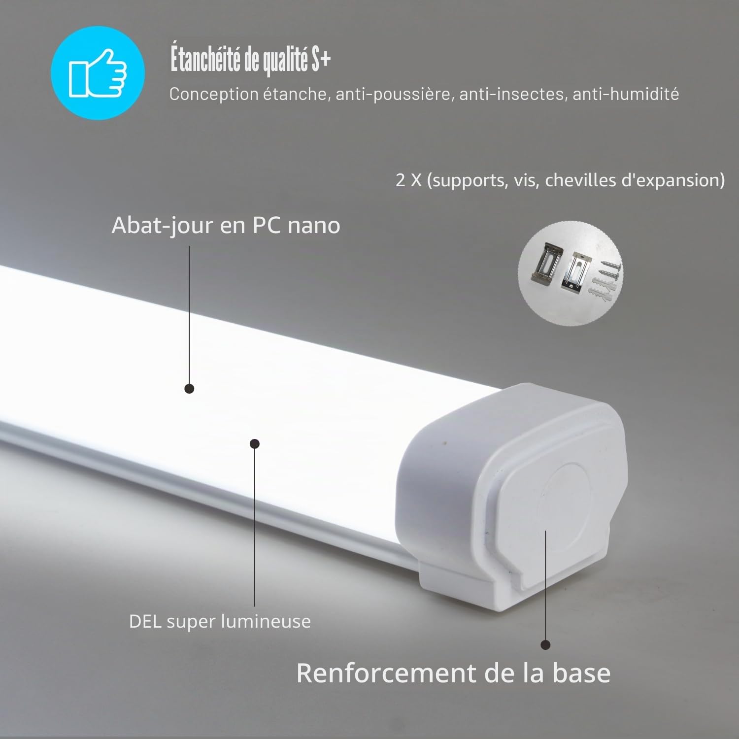 Reglette LED 120 cm 30W 3420LM 6500K Blanc Froid IP65 Étanche Lot de 2